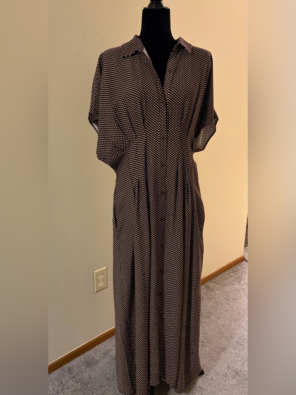 LOFT Brown Pindot Pleated Midi Shirtdress - Picture 3 of 4